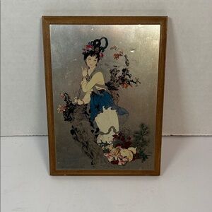 Framed Asian Art Print with Floral Accents Metal canvas/print
